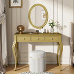 Load image into Gallery viewer, Luxury Gold Makeup Vanity Desk with Oval Mirror 3-Drawer