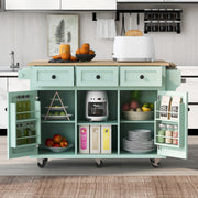 Mint Green Kitchen Island on 5 Wheels with Storage Cabinet and 3 Drawers