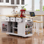 Load image into Gallery viewer, 53 inch Large Kitchen Island Cart on 5 Wheels with Drop Leaf 2 Bar Stools Power Outlet