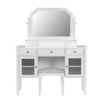 Load image into Gallery viewer, Elegant White Makeup Vanity Desk with Adjustable Mirror and Storage