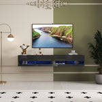 Load image into Gallery viewer, 180 Wall Mounted Floating 80' Black TV Stand with 20 Color LEDs and Charging Station