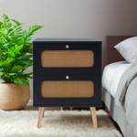 Load image into Gallery viewer, 2-drawer Hand Made Rattan Decorated Nightstand
