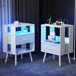 Load image into Gallery viewer, 2 Pack Modern White Nightstand with Charging Station LED Light