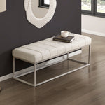 Load image into Gallery viewer, Modern Bench Beige Fabric Upholstery Plush Comfort Metal Legs