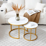 Load image into Gallery viewer, Nesting White and gray top Golden Frame Circular Round Coffee Table