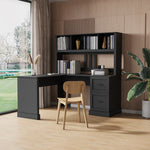 Load image into Gallery viewer, L-Shaped Black Computer Desk With 2 Drawer & 2-Tier Open Shelf
