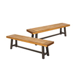 Load image into Gallery viewer, Tranquilizer Outdoor Acacia Wood Bench with Slat Panel Design Set of 2