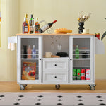 Load image into Gallery viewer, Mobile White Kitchen Island Storage Trolley Cart on Wheels with Dropleaf Top