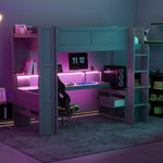 Load image into Gallery viewer, Wood Twin Size Gaming Loft Bed with Desk Multi-storage Shelves LED and Charging Station