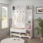 Load image into Gallery viewer, Multi-purpose Hallway White Hall Tree Coat Rack with Removable Linen Cushioned Bench