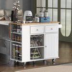 Load image into Gallery viewer, White Kitchen Island with Power Outlet Drop Leaf and Rubber Wood