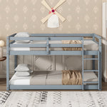 Load image into Gallery viewer, Solid Rubber Wooden Twin over Twin Floor Bunk Grey Bed with Ladder