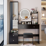 Load image into Gallery viewer, Full Body Mirror Cabinet Round Mirror LED Vanity Table With Cushioned Stool
