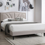 Load image into Gallery viewer, Modern Vintage Queen Size Bed Light Brown Nailhead Trim Accents Headboard Bedframe
