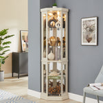 Load image into Gallery viewer, Lighted Curio Cabinet Antique White Corner Display Case for Living Room
