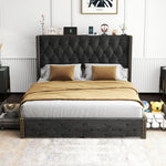 Load image into Gallery viewer, Full Size Bed Frame with 2 Storage Drawers & Velvet Upholstered Headboard