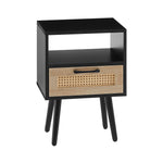 Load image into Gallery viewer, Modern Solid Wood Legs Rattan Black End Table with Drawer