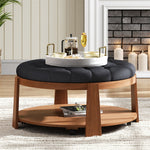 Load image into Gallery viewer, Modern Large 2-Tier Round Coffee Table with Wood Shelf Storage Upholstered