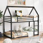 Load image into Gallery viewer, Twin over Twin House Black Bunk Bed with Built-in Ladder