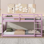 Load image into Gallery viewer, Solid Rubber Wooden Twin Over Twin Floor Pink Bunk Bed with Ladder