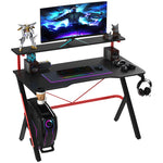 Load image into Gallery viewer, 47 Inch Black Gaming Desk Racing Computer Desk with Elevated Monitor Shelf