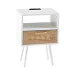 Load image into Gallery viewer, Modern White Nightstands Rattan End Table with Power Outlet & USB Ports