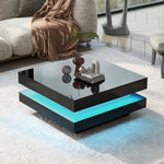 Load image into Gallery viewer, High Gloss Minimalist Design 2-Tier Square Coffee Table with LED Lights