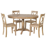 Load image into Gallery viewer, Modern Natural Wood Wash Dining Table Set for 4 with Round Table and Chairs