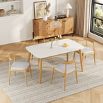 Load image into Gallery viewer, Modern Dining Table Set - Solid Wood Frame Table + 4 Beige Upholstered Chairs
