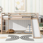 Load image into Gallery viewer, White Oak Twin Low Loft Bed with Slide Ladder & Safety Guardrails