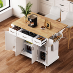 Load image into Gallery viewer, 54'' Large White Kitchen Island Cart on 4 Wheels with 4 Doors and 3 Drawers
