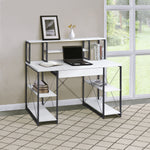 Load image into Gallery viewer, White and Black Office Writting Computer Desk with Open Shelves & Drawer