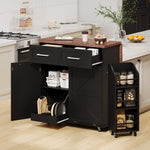 Load image into Gallery viewer, 47.2'' Farmhouse Black Kitchen Island Cart on Wheels with Drop Leaf & Two Drawers