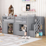 Load image into Gallery viewer, Solid Wood Grey Twin Size Low Loft Bed With Stair Drawer & Shelf