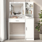 Load image into Gallery viewer, Large Drawer Three Level Storage Dresser Vanity Desk with Mirror & 3 Lighting Modes