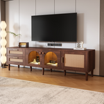 Load image into Gallery viewer, Rattan TV Stand Media Console Table with 3 Cabinets & 2 Drawers for TVs up to 80''