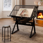 Load image into Gallery viewer, Hand Crank Adjustable Tempered Glass Drafting Drawing & Printing Table With Chair