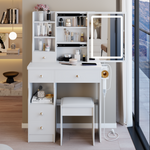 Load image into Gallery viewer, 29.2' Small Size Left Drawer White Desktop Vanity Table With Cushioned Stool