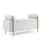 Load image into Gallery viewer, Elegant Upholstered Linen White Storage Bench with Cylindrical Arms and Iron Legs