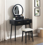 Load image into Gallery viewer, Black Finish Vanity Dresser with Mirror & Stool Set
