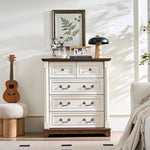 Load image into Gallery viewer, Farmhouse 5 Drawer Dresser Chest with Base Wooden Rustic Chest of Drawers