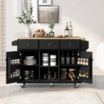 Load image into Gallery viewer, Rubber wood Drop-Leaf Countertop Kitchen Cart With Storage Cabinet & 3 Drawers