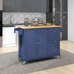 Load image into Gallery viewer, Rolling Mobile Dark Blue Kitchen Island with Drop Leaf Locking Wheels