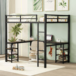 Load image into Gallery viewer, Black Full Metal Ladder Guardrails Loft Bed with Desk & Shelves