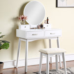 Load image into Gallery viewer, 32.68'' Contemporary Wood White Vanity and Stool Set