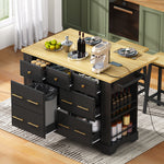 Load image into Gallery viewer, Black Kitchen Island on 5 Wheels with Drop Leaf 6 Drawers & Power Outlet