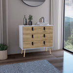 Load image into Gallery viewer, 29'H 3 Drawers Dresser with Handles and Wooden Legs