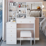 Load image into Gallery viewer, 37' Middle Size Left Bedside Cabinet Vanity Table + Cushioned Stool