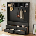 Load image into Gallery viewer, Elegant Wide Hall Tree Retro Black Coat Rack with 5 Hooks 2 Drawers