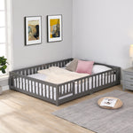 Load image into Gallery viewer, Solid Wood Platform Gray Kids Bed Frame with Fence
